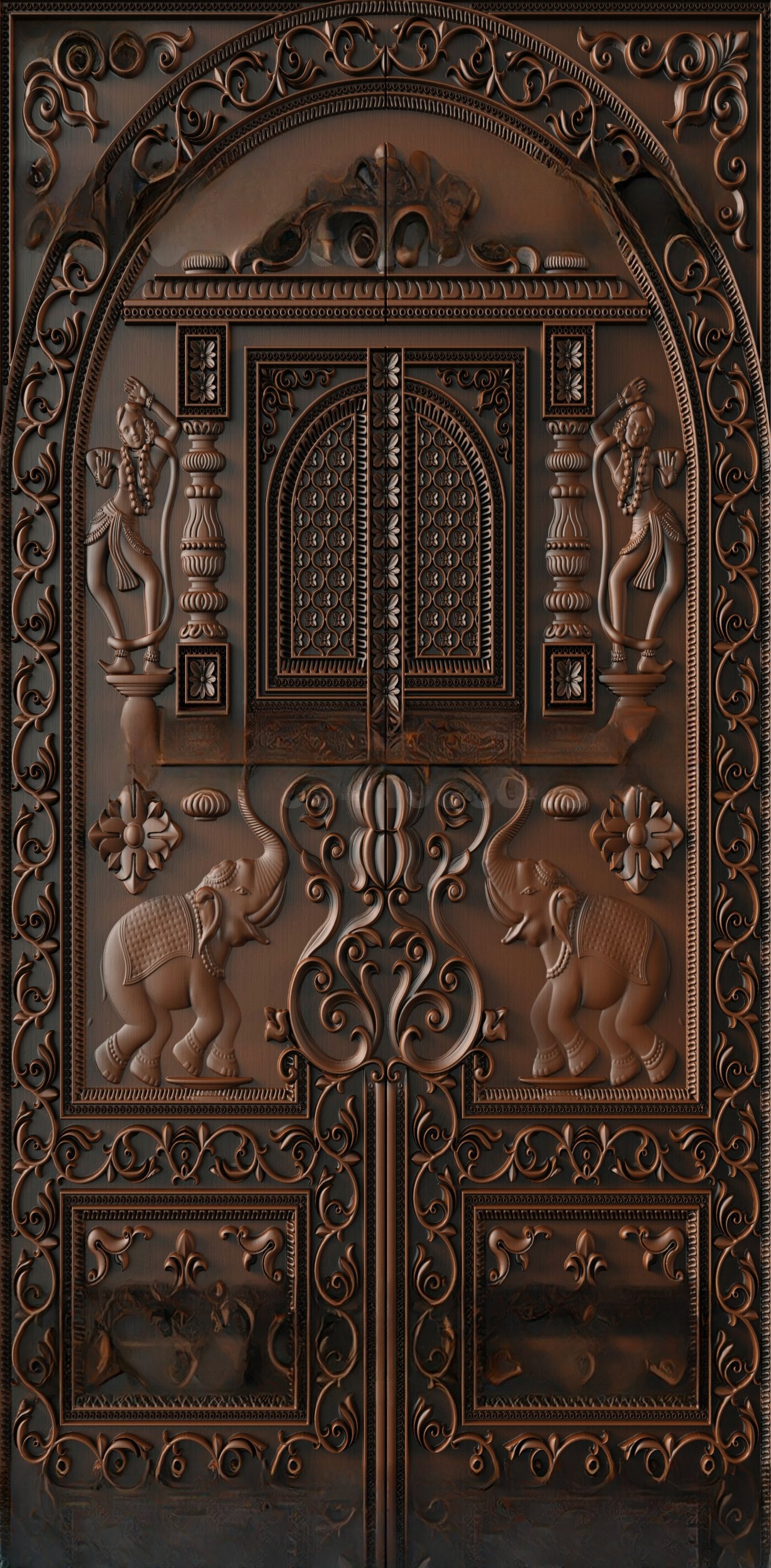 God Doors - GD-50 Traditional Indian Heritage Carved Door 3D Relief Model